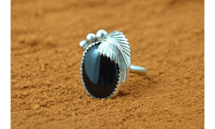 Black onyx and feather ring