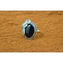 Onyx and feather Navajo ring