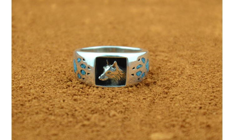 Bague Navajo loup et turquoise Taille 64