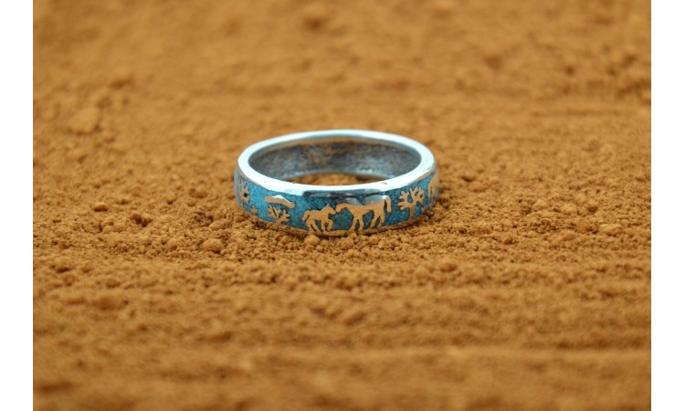Horses and turquoise Navajo Ring Size 10 1/2