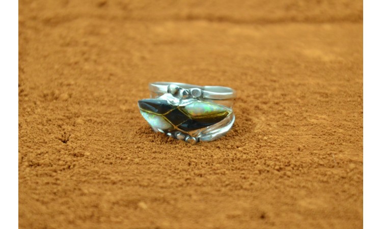 Zuni white opal and black onyx Ring Size 7 3/4