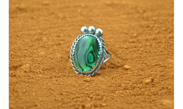 Green paua shell ring