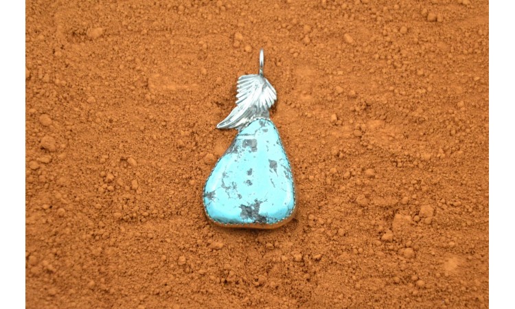 Pilot Mountain turquoise and feather pendant
