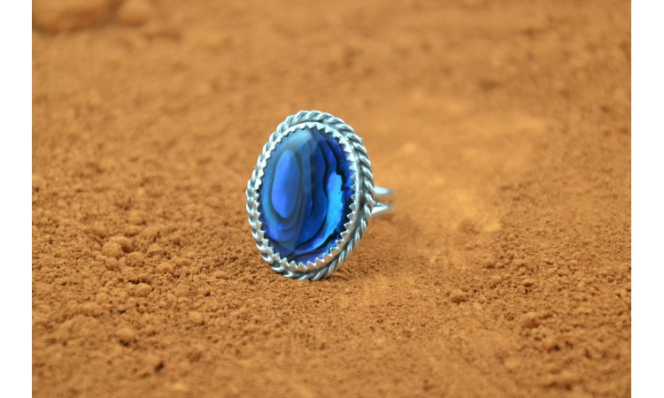 Blue paua shell ring