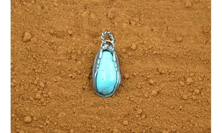 Turquoise and feathers pendant