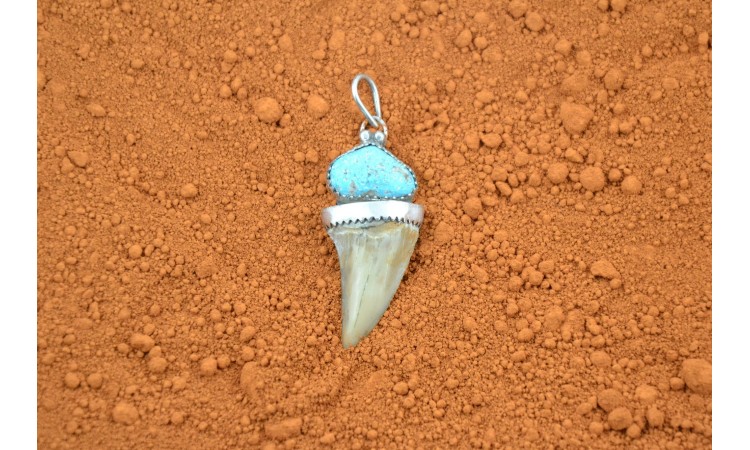 Pendentif dent de requin et turquoise