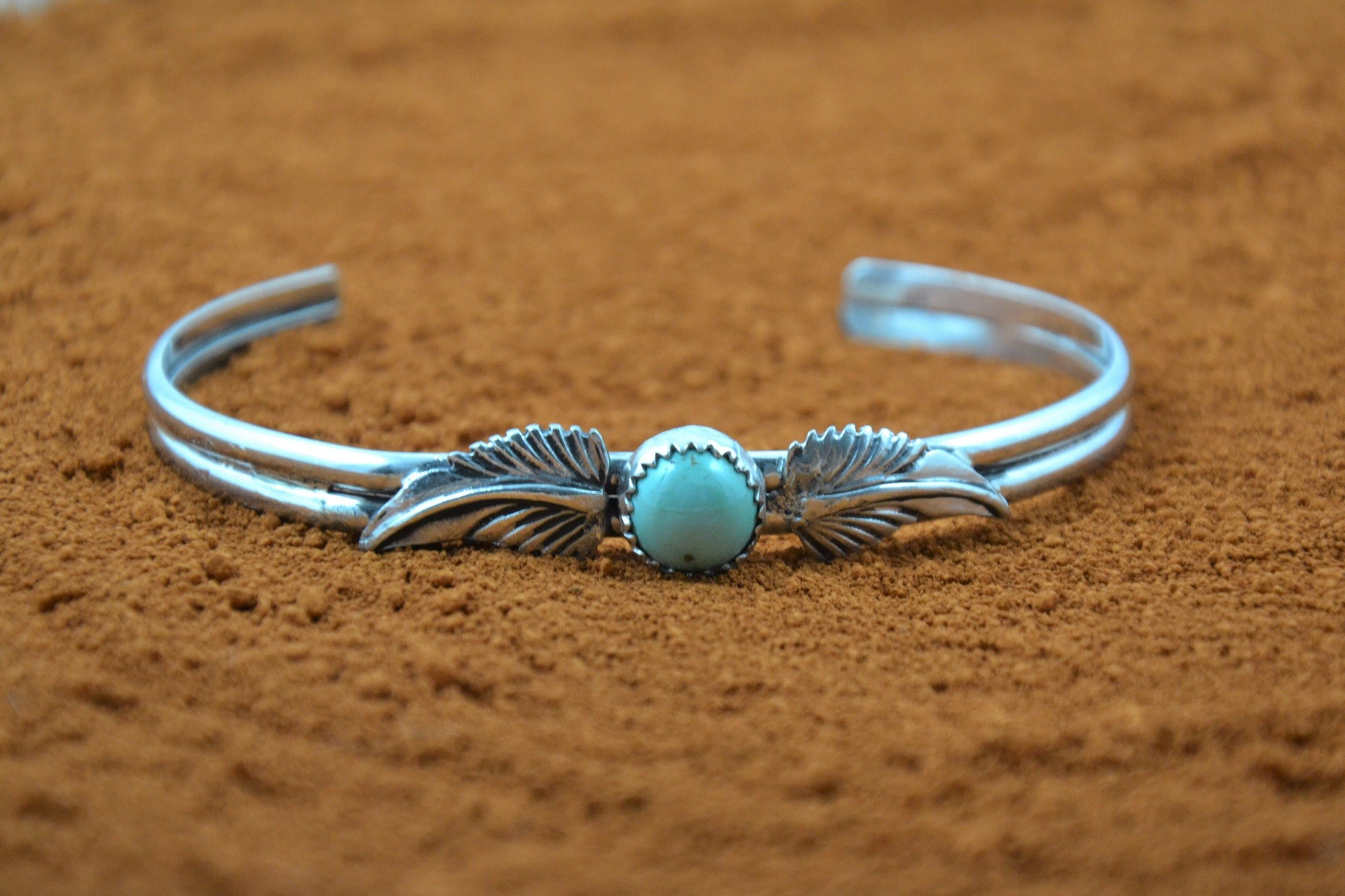 Native American Sterling Silver Feather Turquoise sale Opal Cuff Bracelet