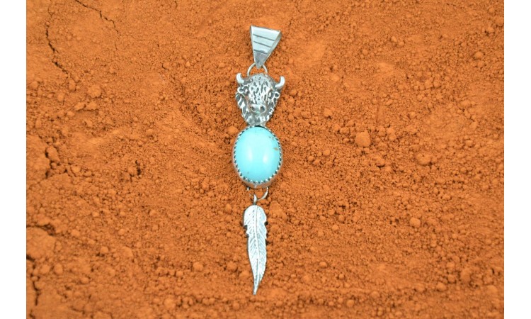 Buffalo and turquoise pendant