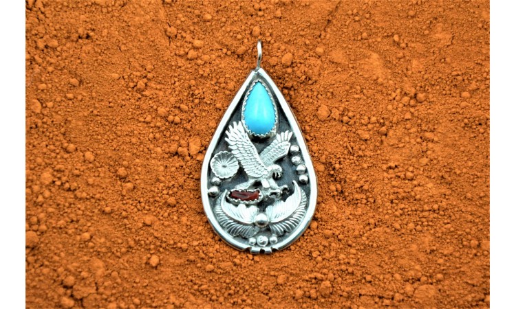 Navajo eagle pendant and turquoise Harrison Ben