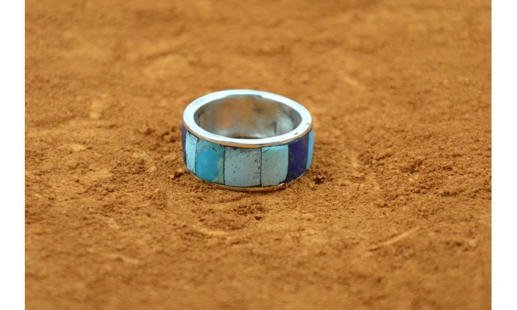 Bague turquoise et lapis lazuli inlay taille 59