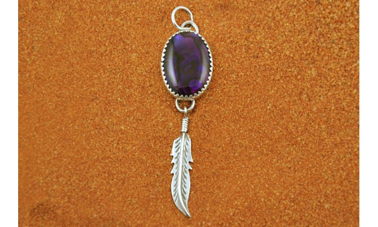 Feather & purple paua shell pendant