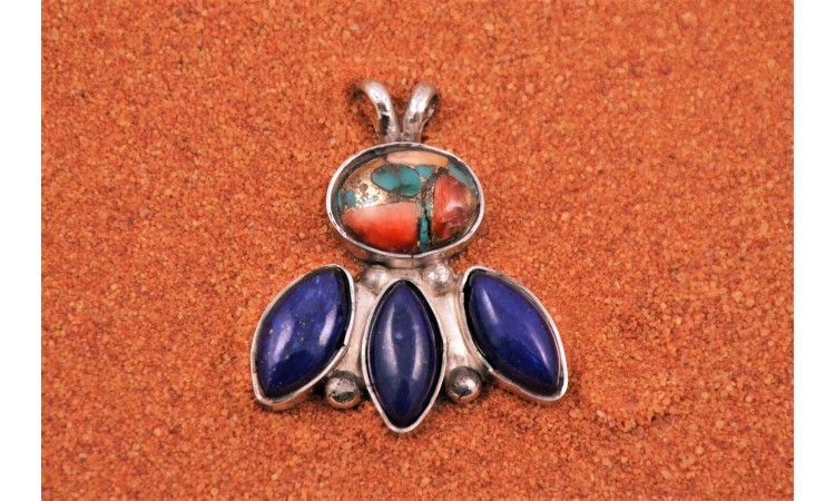 Lapis lazuli and oyster copper turquoise pendant