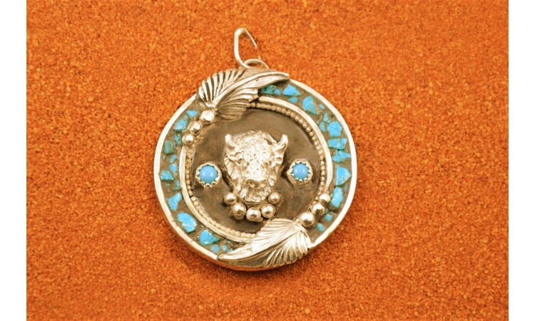 Turquoise and buffalo pendant