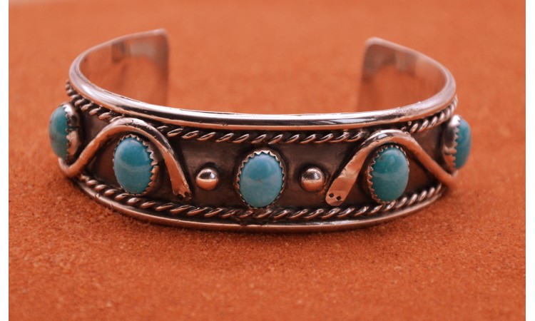 Turquoise and snakes cuff