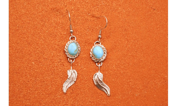 Turquoise and feathers earrings