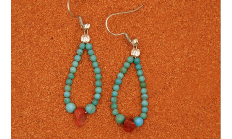 Boucles d'oreilles turquoise et corail