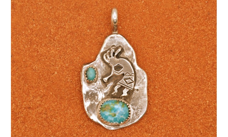 Pendentif Kokopelli et turquoises