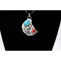 Kokopelli turquoise and coral Pendant