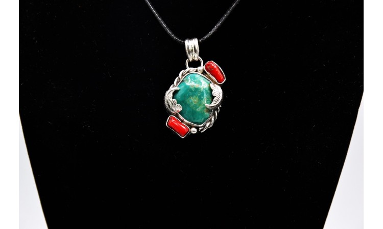 Pendentif turquoise Kingman et corail