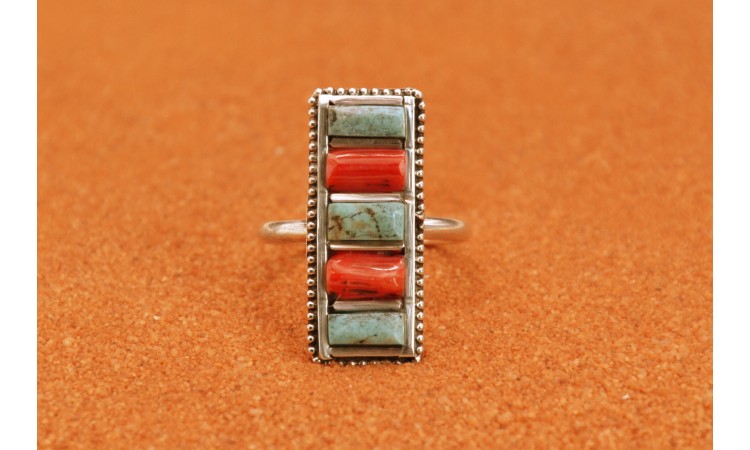 Bague turquoise et corail