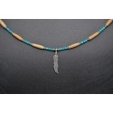 Collier turquoise plumes et os
