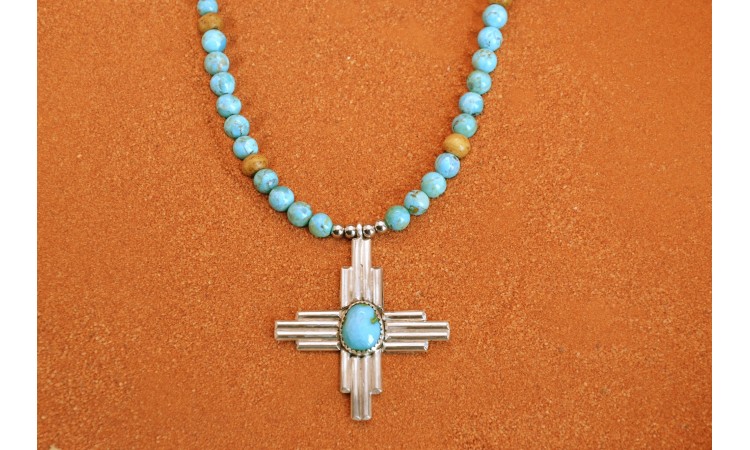Turquoise Zia cross Necklace