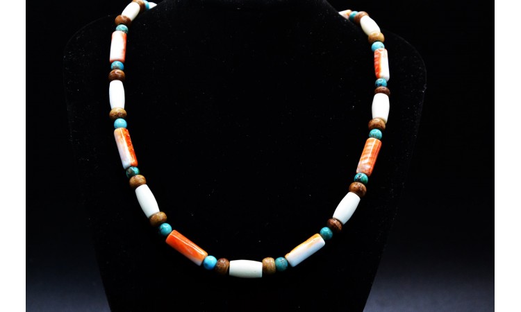 Turquoise spiny oyster and bones Necklace