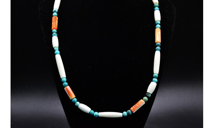 Turquoise spiny oyster and bones necklace