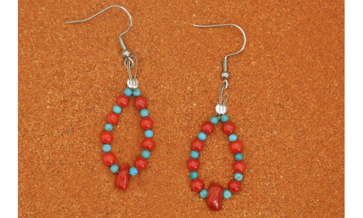 Boucles d'oreilles corail et turquoise