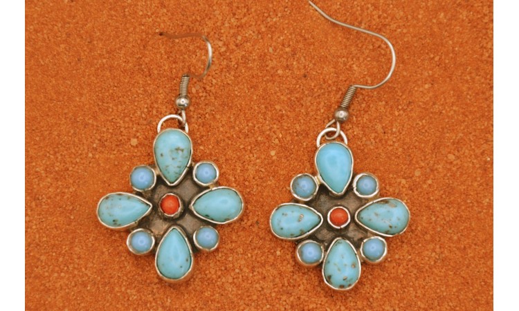 Boucles d'oreilles turquoises et corail
