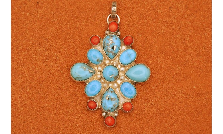 Pendentif turquoise et corail