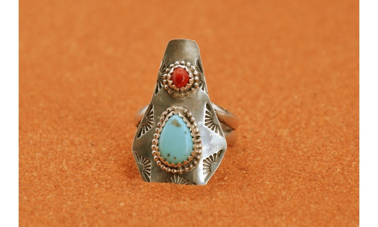 Turquoise and coral Ring
