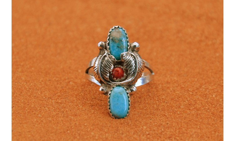 Bague turquoise et corail