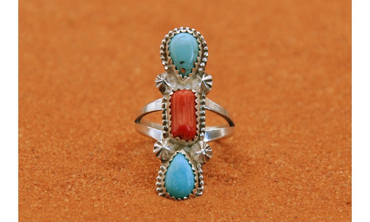 Turquoise and coral Ring