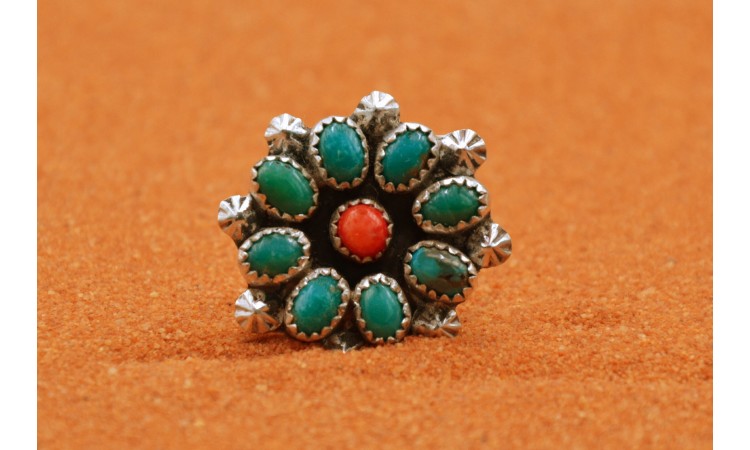 Bague fleur turquoise et corail