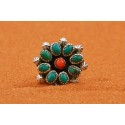 Bague fleur turquoise et corail