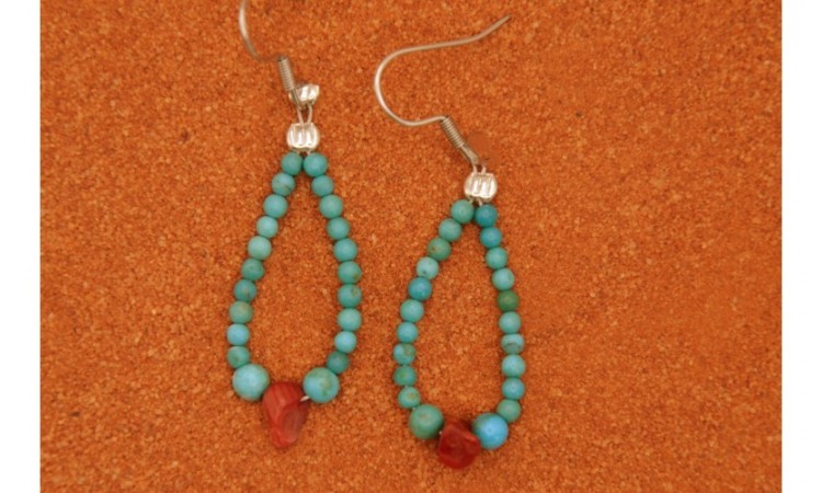 Boucles d'oreilles turquoise et corail