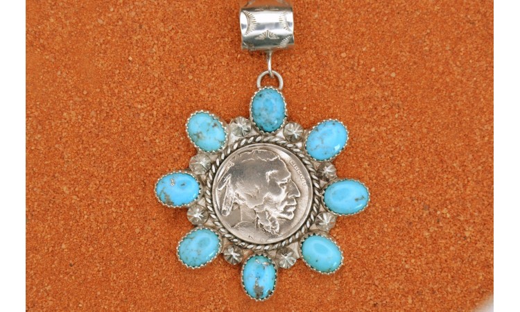 Indian head and turquoise Pendant