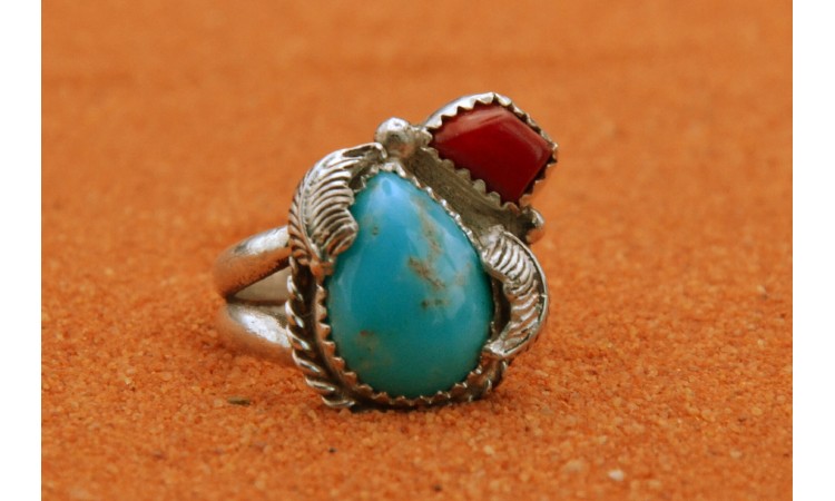 Bague turquoise Kingman et corail