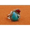 Kingman turquoise and coral Ring