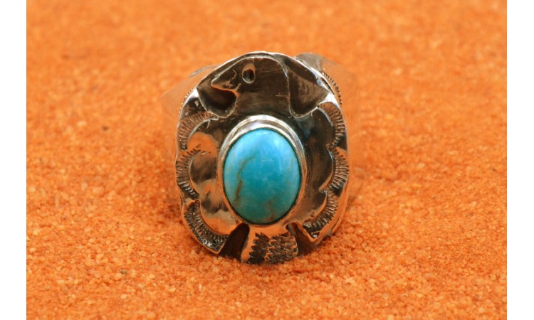 Chevalière oiseau tonnerre et turquoise