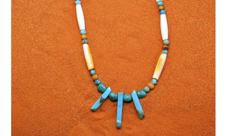 Collier os et turquoises Kingman