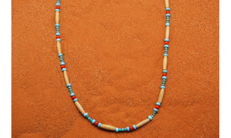 Collier os turquoise et corail