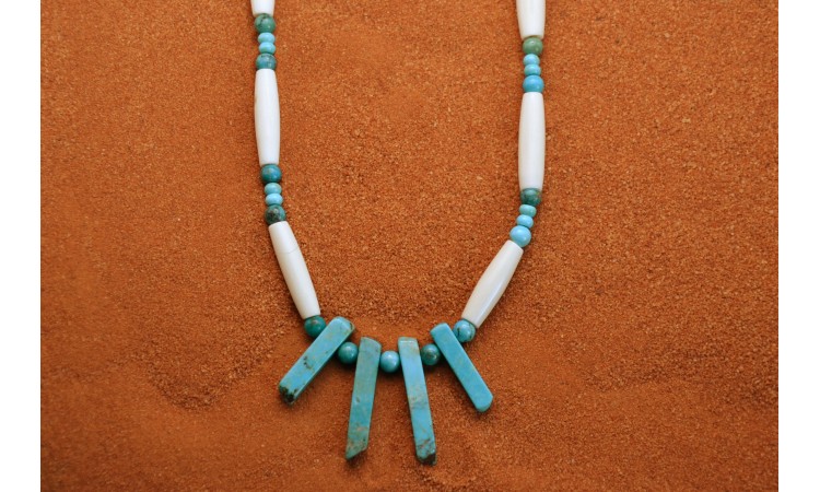 Kingman turquoise and bones Necklace
