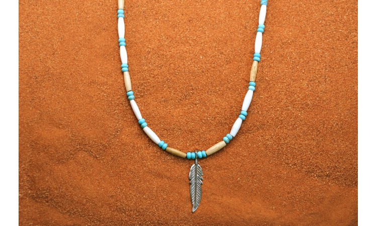 Collier plume os et turquoises kingman