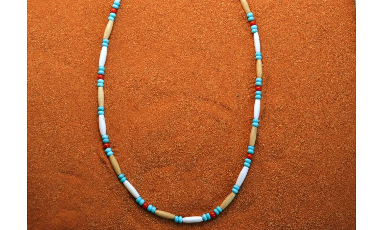 Turquoise coral and bone necklace
