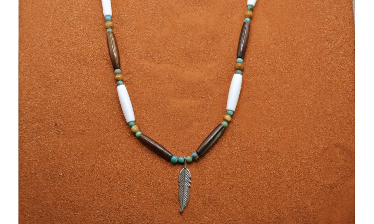 Turquoise feather and bones Necklace