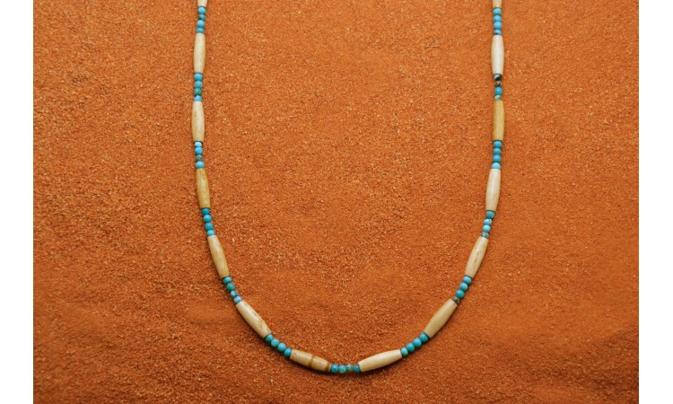 Collier turquoises et os