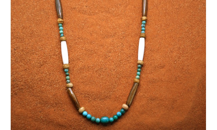 Collier os et turquoise