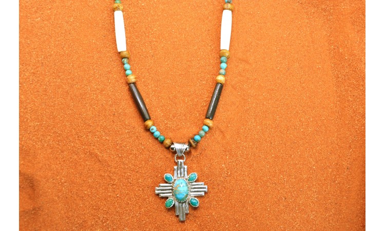 Zia cross and turquoise Necklace